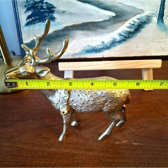 Vintage Brass Deer Figurine With Embossed Details & Decorative Collar 7" Tall Ho - Picture 7 of 7